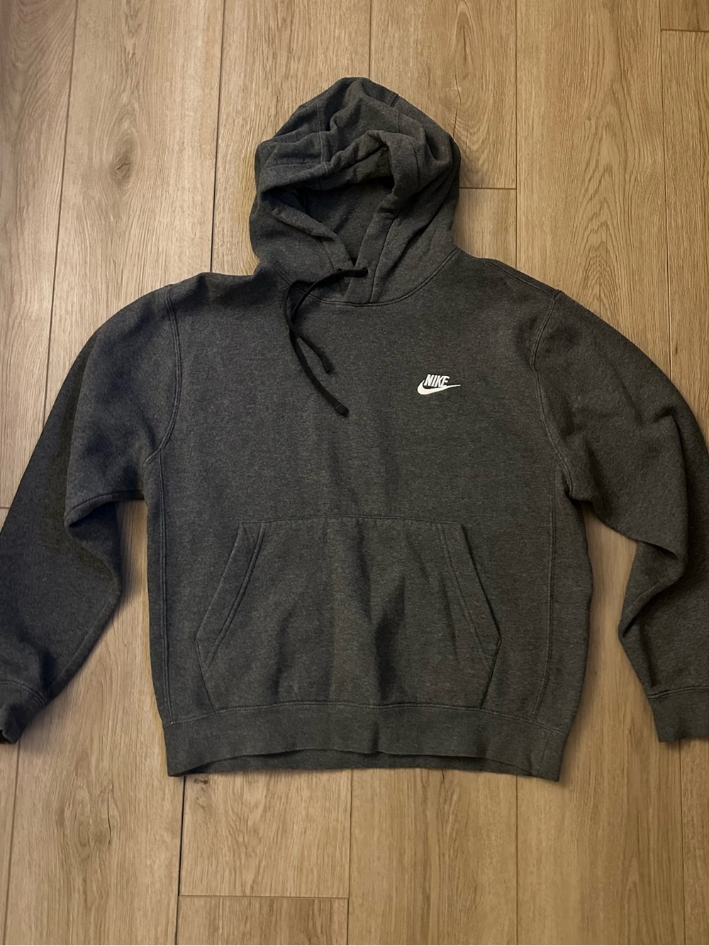 Nike Dark Charcoal Gray Pullover Hoodie with White Logo